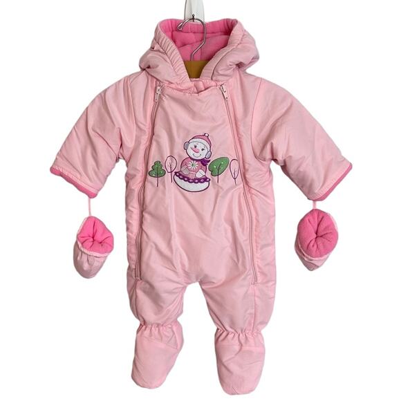 Okie Dokie Snowsuit Pink Fleece Lined Footed With Mittens Size 3-6 Mos. Bunting - Picture 11 of 11